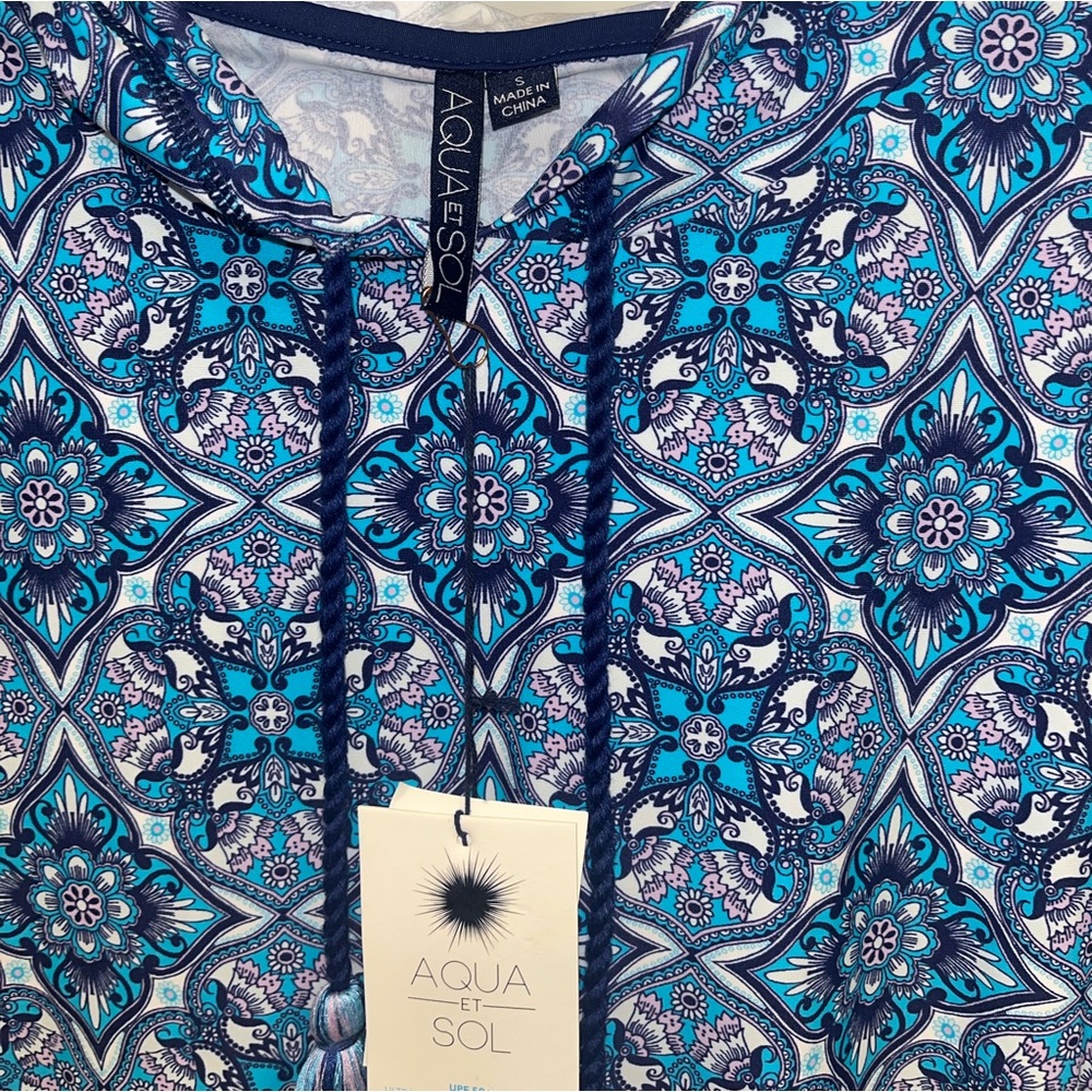 AQUA ET SOL Sz Small blue Hooded UPF 50+ Wearable Sunblock Tunic Dress - Picture 2 of 5